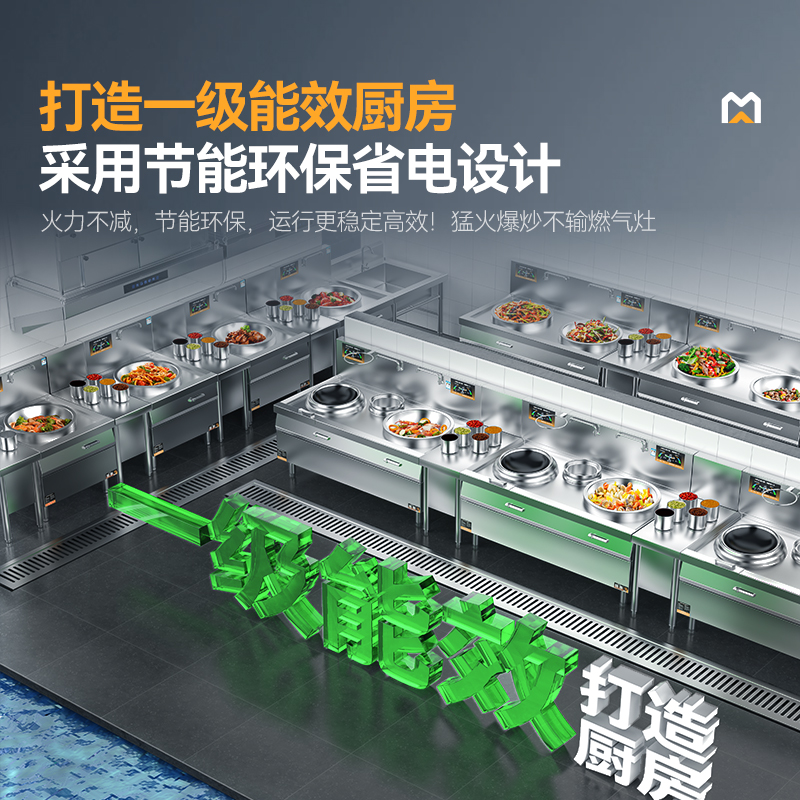 麥大廚金麥款201材質(zhì)電磁雙頭單尾小炒爐20kw