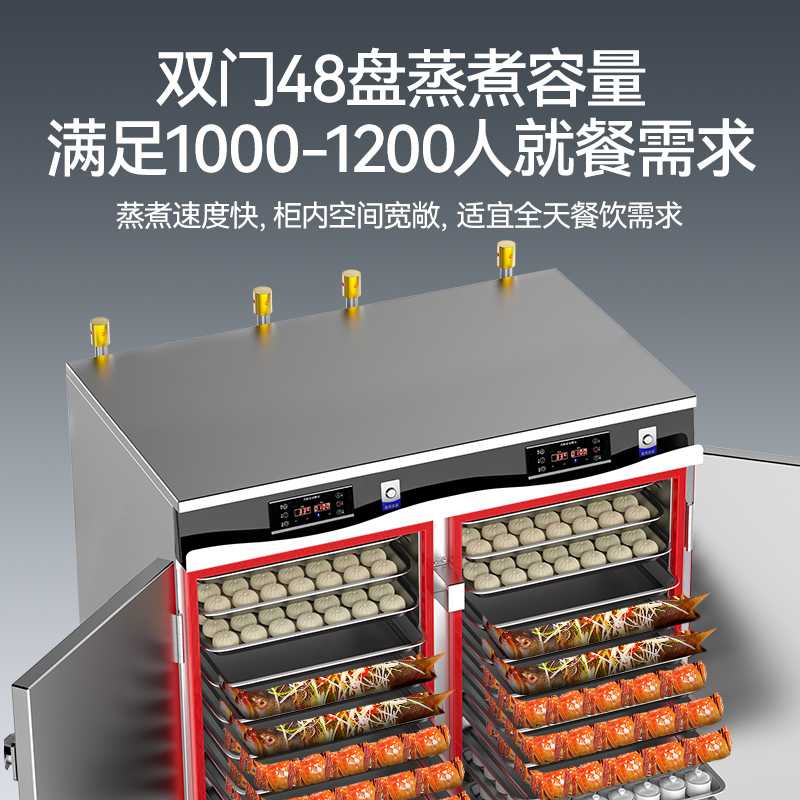 麥大廚商用蒸柜48盤(pán)變頻款雙門(mén)電熱蒸箱蒸飯車(chē)全自動(dòng)蒸飯柜