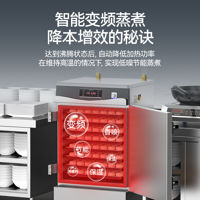 麥大廚商用蒸飯柜8盤(pán)變頻款智能電蒸箱電熱蒸飯車(chē)全自動(dòng)蒸柜